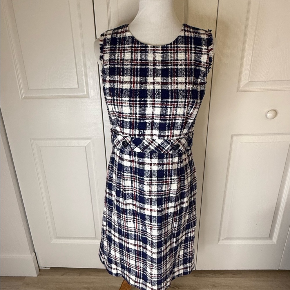 Brooks Brothers Dress Womens 8 Blue Tartain Plaid Sheath Sleeveless Lined Career